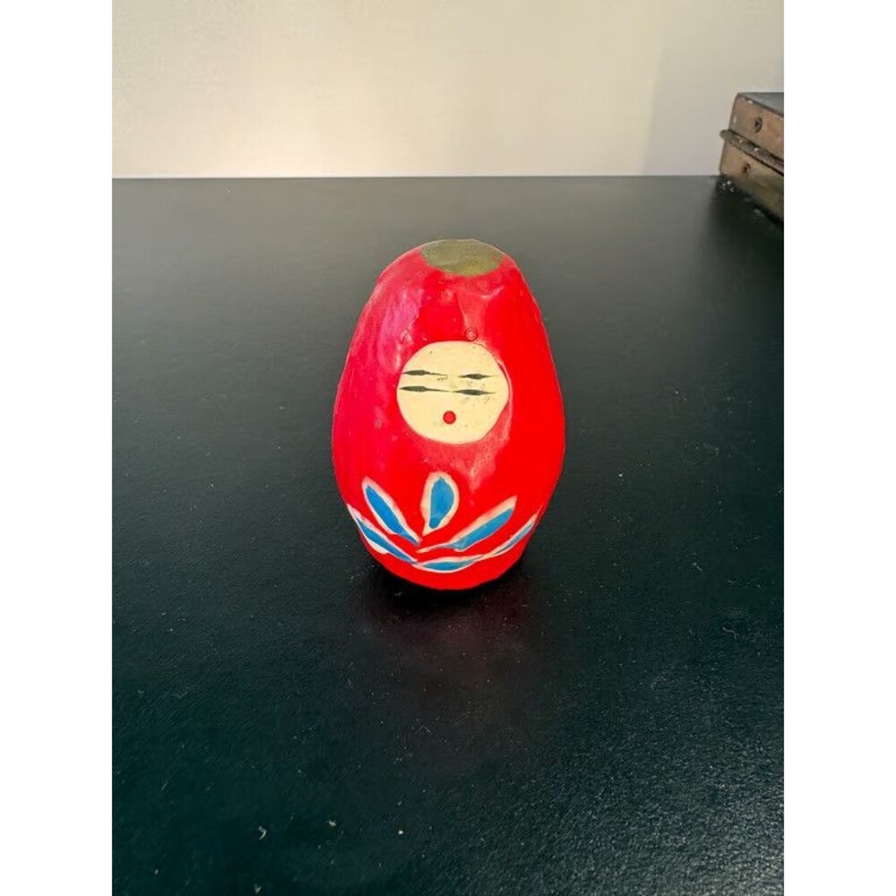 Japanese Hariko Papier Mache Doll Red Hime Daruma Folk Toy Hand Painted 3 in